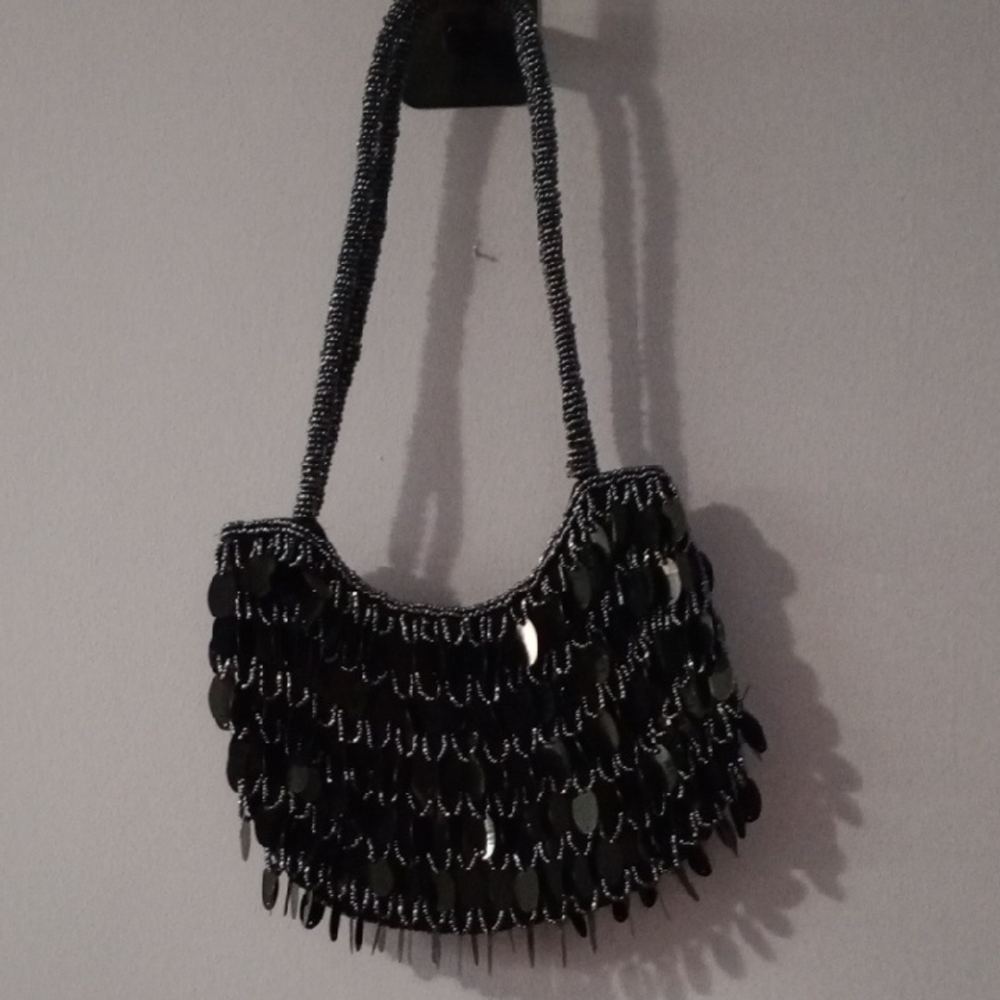 Elegant Black Beaded Shoulder Bag